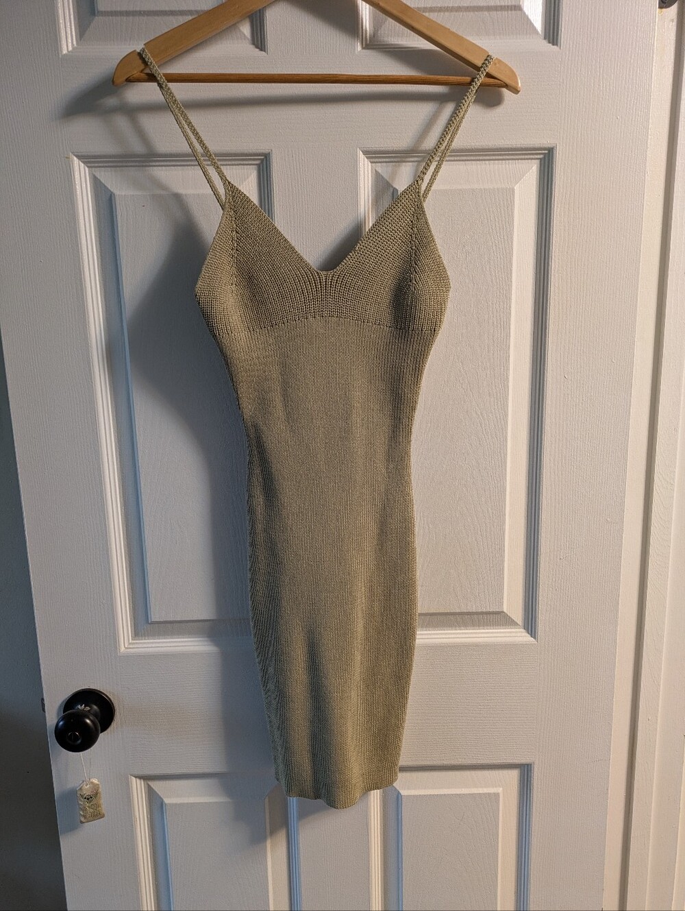 NWT ReStyld Knit Spaghetti-Strap Slip Dress in Olive